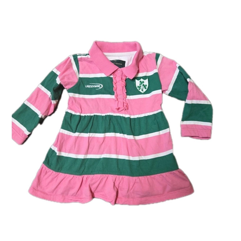 Lansdowne The Heritage Collection Sz 1/2 Pink Green Stripe LS Polo‎ Ruffle Dress